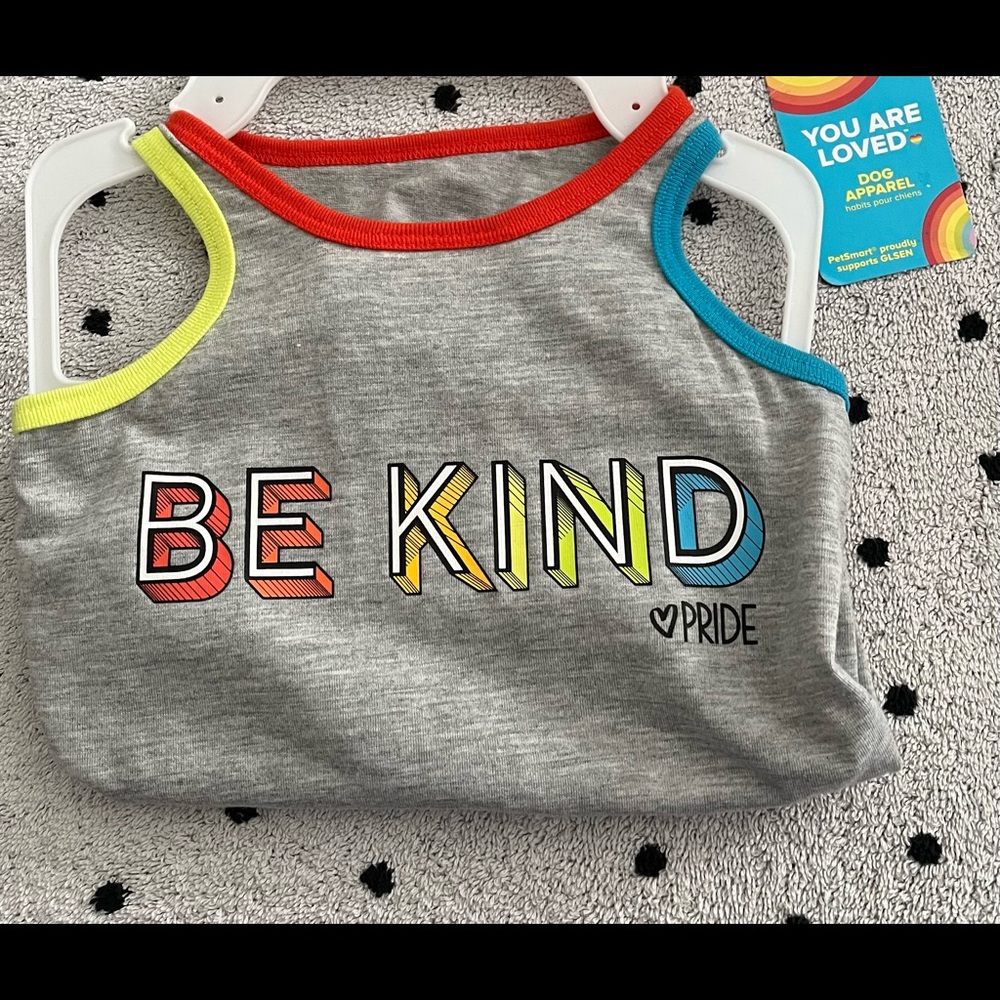 Pet dog dress You are loved Multi colored with “BE KIND” ❤️ Pride on the back